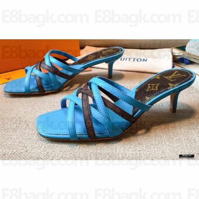 Louis Vuitton Calf Leather and Nano Monogram Canvas Heel Mules Blue 2021