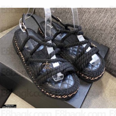 Chanel Cord Sandals G36925 Black 2021