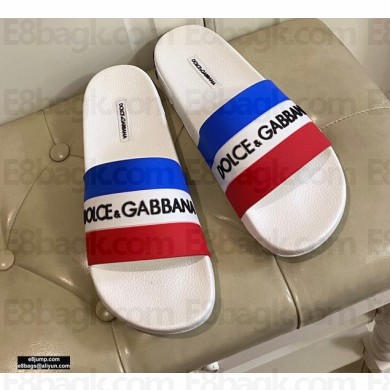 Dolce & Gabbana Striped Rubber Sliders Blue/White/Red 2021