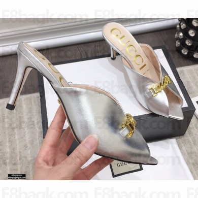 Gucci Heel 7.5cm Slide Sandal with Chain 645444 Silver 2021