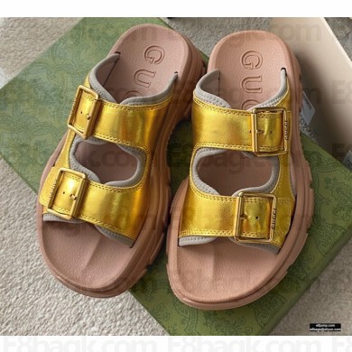 Gucci Buckles Aguru Sandals Gold 2021