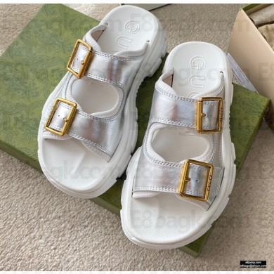 Gucci Buckles Aguru Sandals Silver 2021