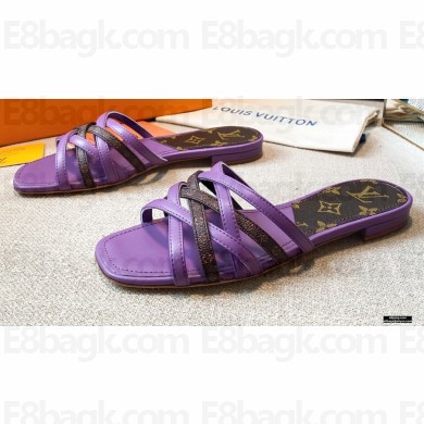 Louis Vuitton Calf Leather and Nano Monogram Canvas Flat Mules Purple 2021