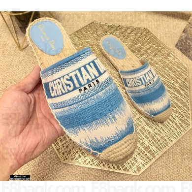 Dior Granville Espadrilles Mules In D-Stripes Embroidered Cotton Blue 2021
