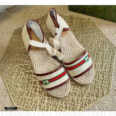Gucci Interlocking G and Web Embroidered Canvas Wedge Open-toe Platform 10cm Espadrilles White 2021