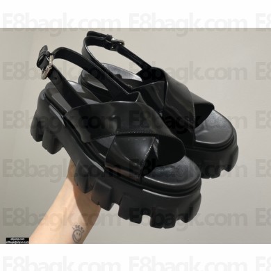 Prada Monolith Brushed Leather Cross Sandals Black 2021