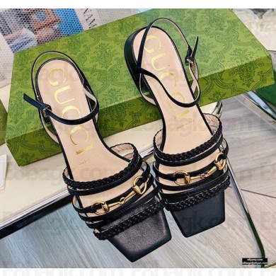 Gucci Heel 2.5cm Leather Sandal with Horsebit 645405 Black 2021