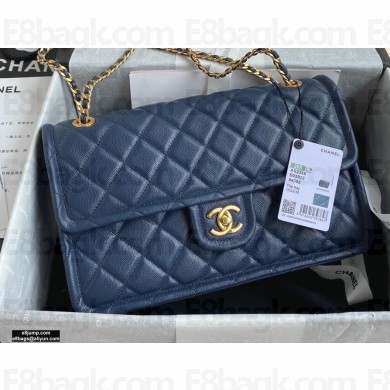 Chanel Grained Calfskin Large Flap Bag AS2358 Navy Blue 2021