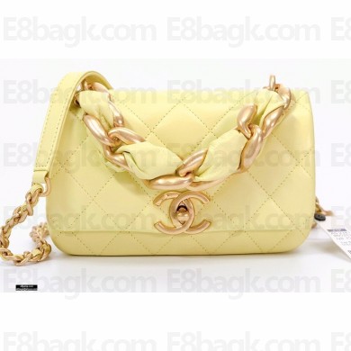 Chanel Shiny Lambskin Entwined Chain Small Flap Bag AS2387 Yellow 2021