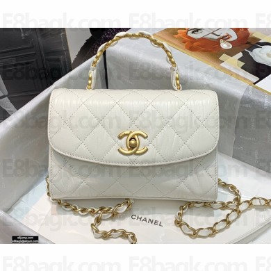 Chanel Crumpled Lambskin Mini Flap Bag with Top Handle AS2477 White 2021