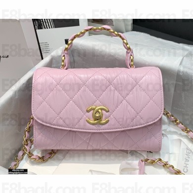 Chanel Crumpled Lambskin Mini Flap Bag with Top Handle AS2477 Light Pink 2021