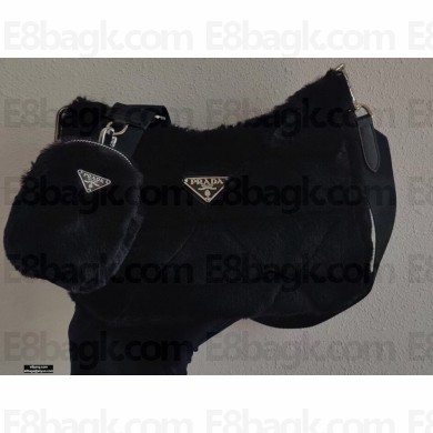 Prada Shearling Shoulder Bag 1BC151 Black 2021