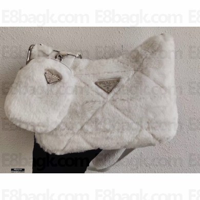 Prada Shearling Shoulder Bag 1BC151 White 2021