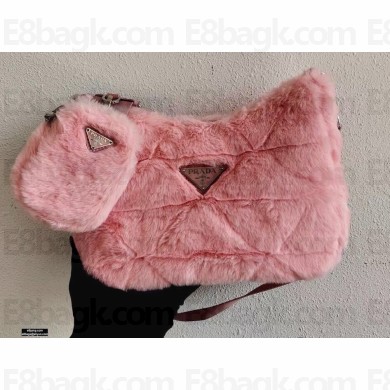 Prada Shearling Shoulder Bag 1BC151 Pink 2021