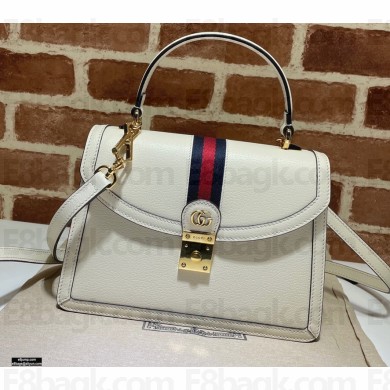 Gucci Ophidia Small Top Handle Bag with Web 651055 Leather White 2021