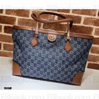Gucci Ophidia GG Medium Tote Bag 631685 Washed GG Denim Blue 2021