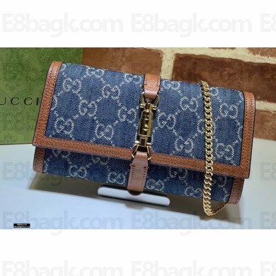 Gucci Jackie 1961 Chain Wallet Bag 652681 Washed GG Denim Blue 2021