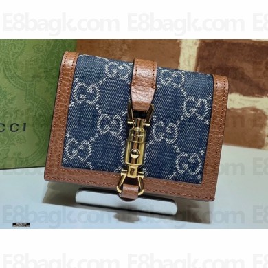 Gucci Jackie 1961 Card Case Wallet 645536 Washed GG Denim Blue 2021