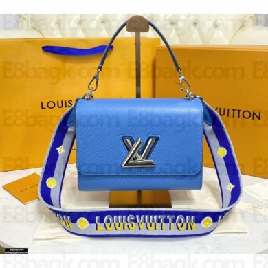 Louis Vuitton Epi Leather Twist MM Bag M57507 Bleuet Blue with Embroidered Logo Wide Strap 2021