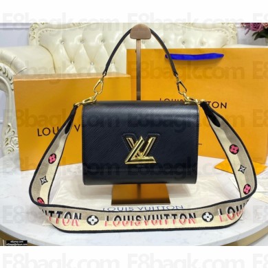 Louis Vuitton Epi Leather Twist MM Bag M57505 Black with Embroidered Logo Wide Strap 2021