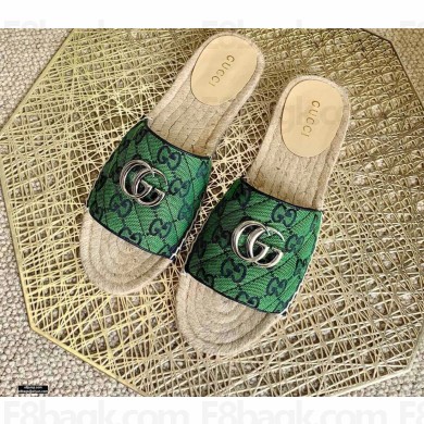 Gucci GG Multicolor Espadrilles Slides Sandals Green 2021