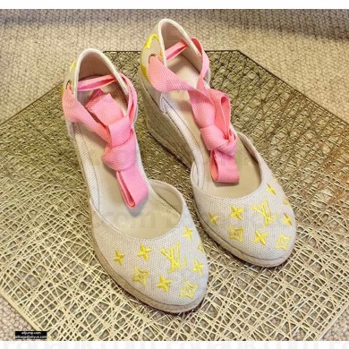 Louis Vuitton Monogram-embroidered Canvas Starboard Wedge Espadrilles Yellow 2021