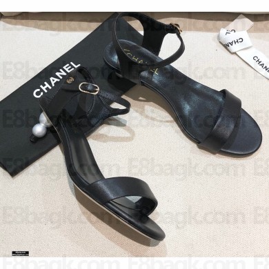 Chanel Pearl Heel Sandals Leather Black 2021