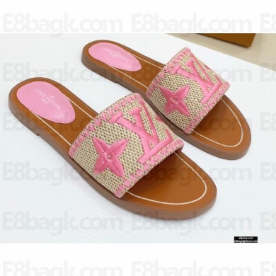 Louis Vuitton Lock It Flat Mules Embroidered Raffia 01 2021