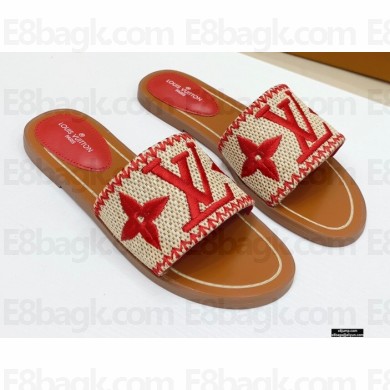 Louis Vuitton Lock It Flat Mules Embroidered Raffia 02 2021
