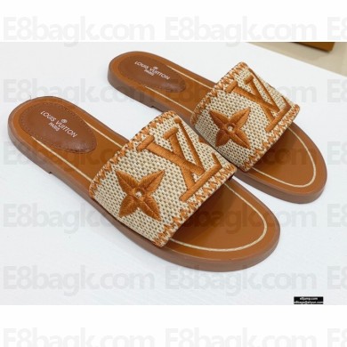 Louis Vuitton Lock It Flat Mules Embroidered Raffia 04 2021