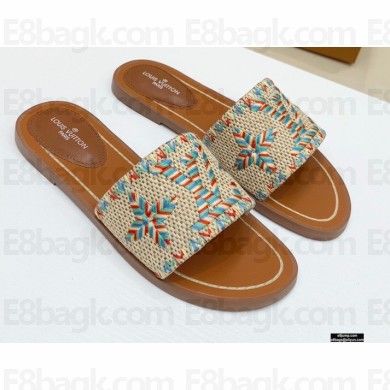Louis Vuitton Lock It Flat Mules Embroidered Raffia 05 2021