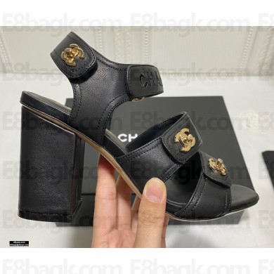 Chanel CC Logo Magic Loop Sandals G37387 Black 2021