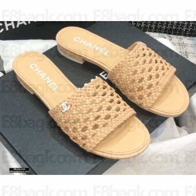 Chanel Shiny Braided Goatskin Flat Mules G37405 Beige 2021