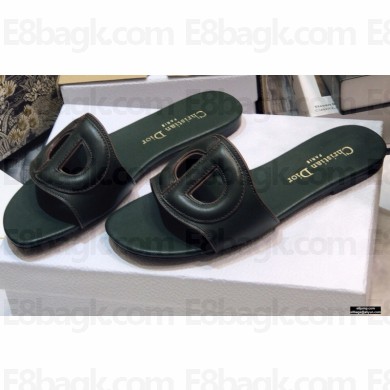 Dior D-Club Flat Slides Mules in Calfskin Dark Green 2021