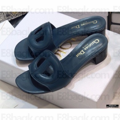 Dior Heel 4.5cm D-Club Mules in Calfskin Dark Blue 2021