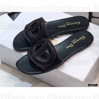 Dior D-Club Flat Slides Mules in Calfskin Black 2021