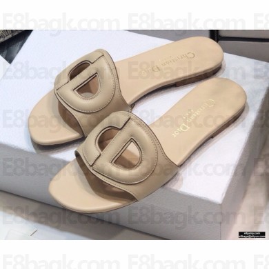 Dior D-Club Flat Slides Mules in Calfskin Beige 2021