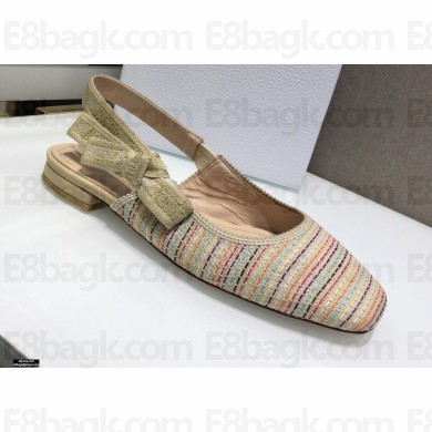 Dior Heel 1.5cm Moi Slingback Ballerina Flats Gold Metallic Thread Embroidered Cotton 2021