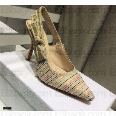 Dior Heel 9.5cm J'Adior Slingback Pumps Gold Metallic Thread Embroidered Cotton 2021