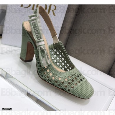 Dior Heel 9.5cm Moi Slingback Pumps Cannage Embroidered Mesh Light Green 2021