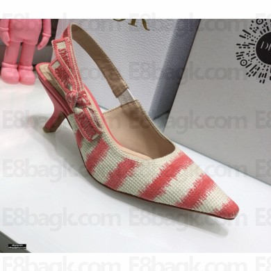 Dior Heel 6.5cm J'Adior Slingback Pumps D-Stripes Embroidered Cotton Pink 2021