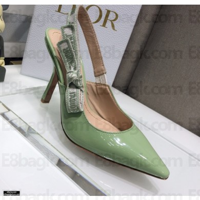 Dior Heel 9.5cm J'Adior Slingback Pumps Patent Calfskin Light Green 2021