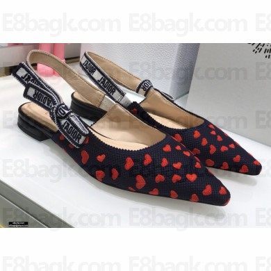 Dior J'Adior Slingback Ballerina Flats Hearts I Love Paris Embroidered Cotton 2021