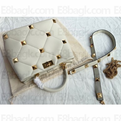 Valentino Large Roman Stud The Handle Bag White 2021