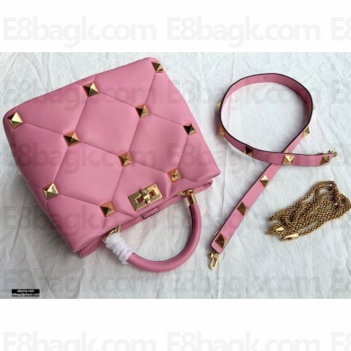 Valentino Large Roman Stud The Handle Bag Pink 2021