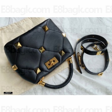 Valentino Small Roman Stud The Handle Bag Black 2021