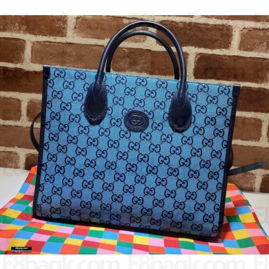Gucci GG Multicolor Small Tote Bag 659983 Blue 2021