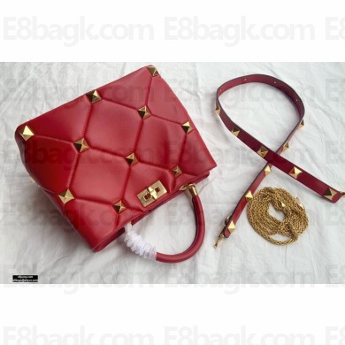 Valentino Large Roman Stud The Handle Bag Red 2021