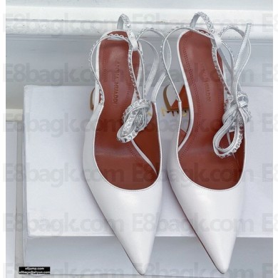 Amina Muaddi Heel 9.5cm Karma Crystal Pumps White