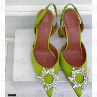 Amina Muaddi Heel 9.5cm Begum Slingback Pumps Satin Light Green